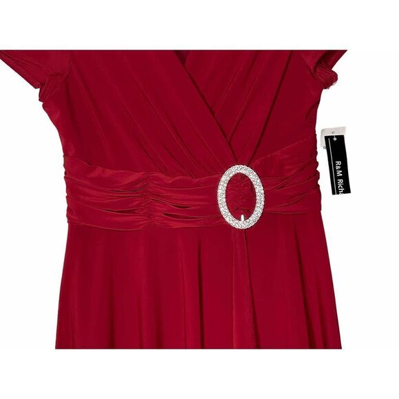 R&M Richards|Scarlet Faux Wrap Dress with Waist Embellishment Red Size 4P NEW wi - Picture 5 of 9